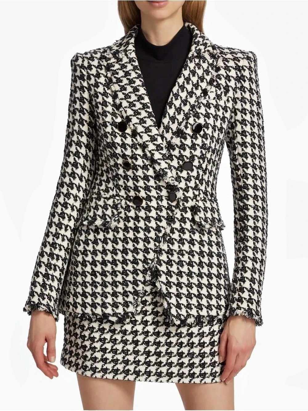 $798 Veronica Beard Miller Black Cream Houndstooth Tweed Dickey Blazer Jacket 0